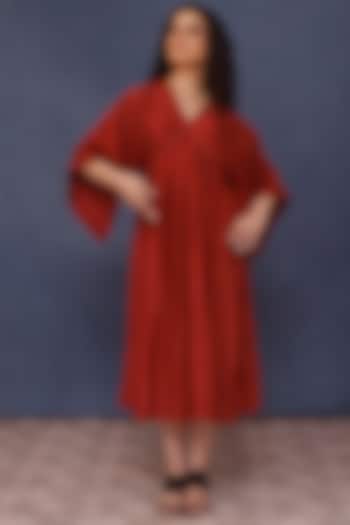 Red Silk Midi Dress by Chokhi Chorri